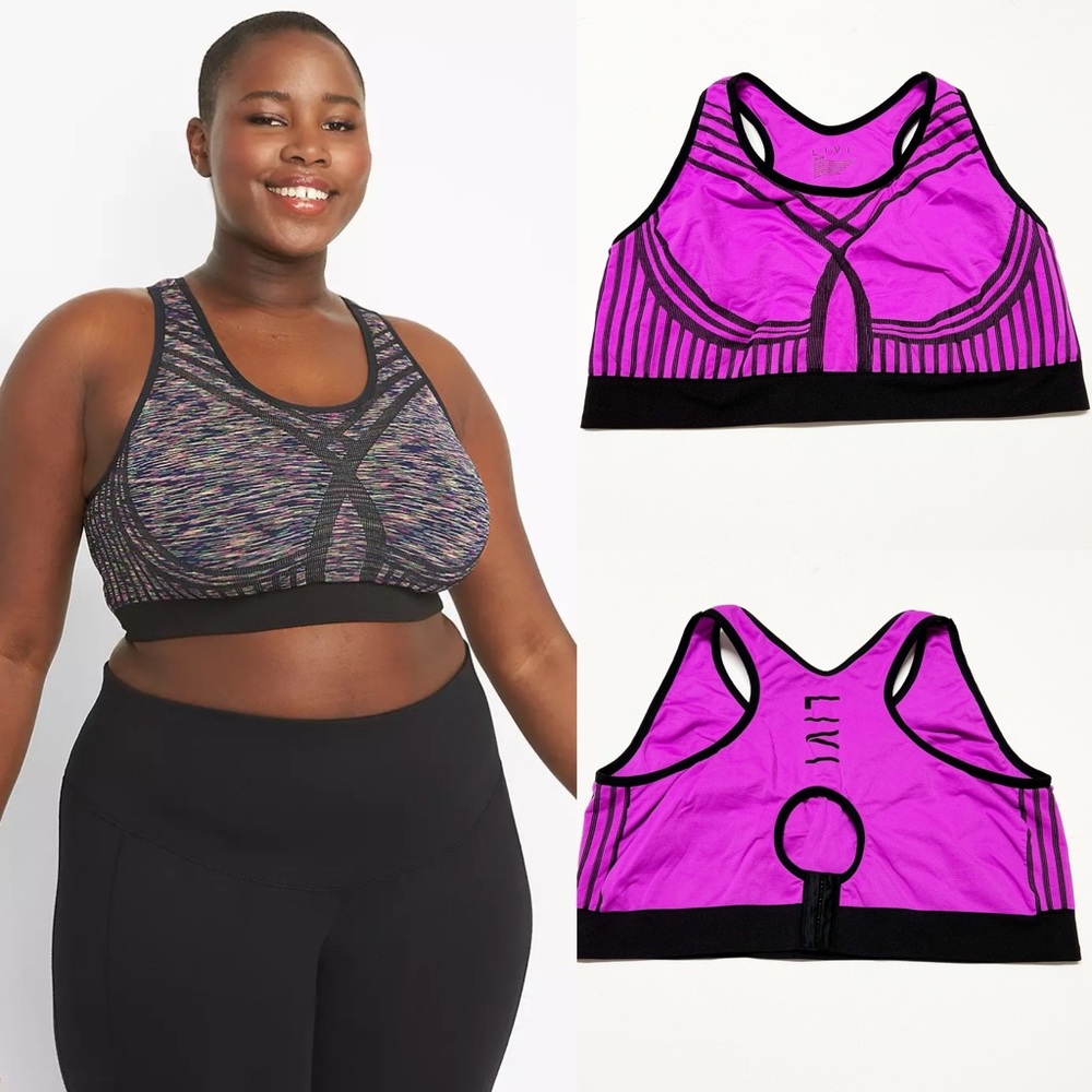 LIVI Lane Bryant Womens Plus Pink Black Active Sportsbra Size 26/28